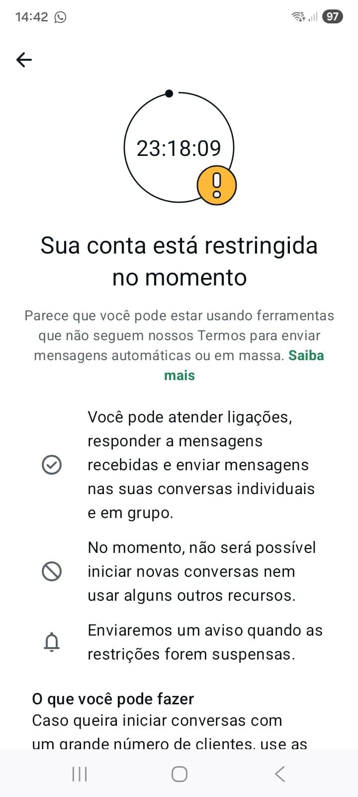 Conta restrita pela Meta